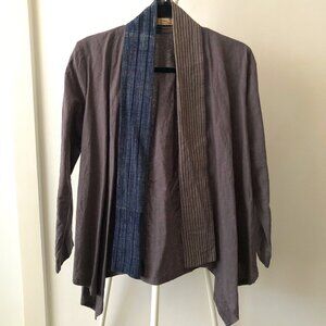 CHIE HANDMADE LINEN OPEN KIMONO JACKET GRAY NAVY MADE IN VIETNAM L NWOT